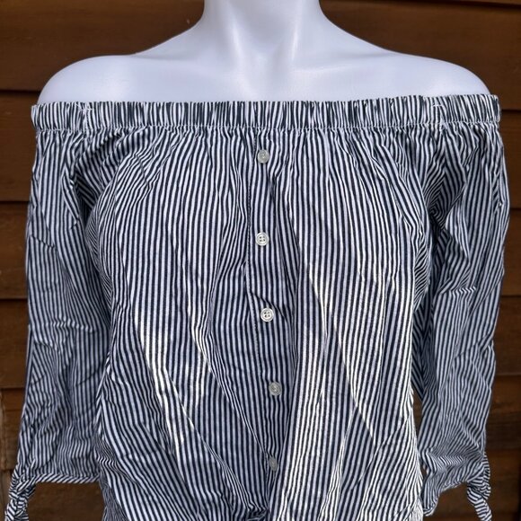 Active USA Off the Shoulders Striped Blue White Jump Ship Top Size M - Picture 5 of 9